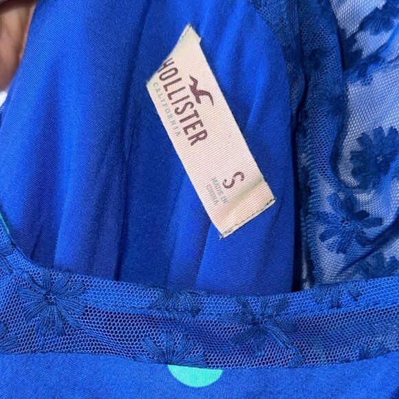HOLLISTER Racerback Spaghetti Strap Lace Polka Dot Lined Blue Dress Small - Picture 5 of 8